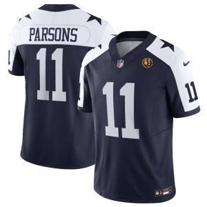 Men Dallas Cowboys #11 Micah Parsons Navy 2023 F.U.S.E. With John Madden Patch Thanksgiving Vapor Limited Football Stitched Jersey