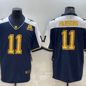 Men Dallas Cowboys #11 Micah Parsons Navy Gold Edition With 1960 Patch Limited Stitched Football Jersey