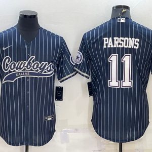 Men Dallas Cowboys #11 Micah Parsons Navy With Patch Cool Base Stitched Baseball Jersey