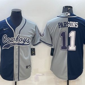 Men Dallas Cowboys #11 Micah Parsons Navy/Gray Split With Patch Cool Base Stitched Baseball Jersey