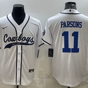 Men Dallas Cowboys #11 Micah Parsons White With Patch Cool Base Stitched Baseball Jersey