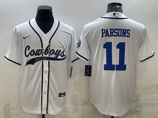 Men Dallas Cowboys #11 Micah Parsons White With Patch Cool Base Stitched Baseball Jersey