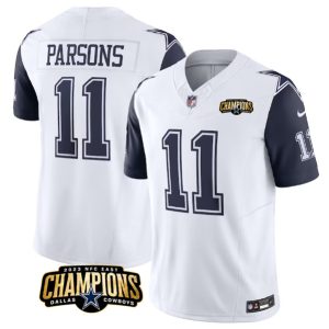 Men Dallas Cowboys #11 Micah Parsons White/Navy 2023 F.U.S.E. NFC East Champions Patch Football Stitched Jersey