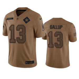 Men Dallas Cowboys #13 Michael Gallup 2023 Brown Salute To Service Limited Football Stitched Jersey