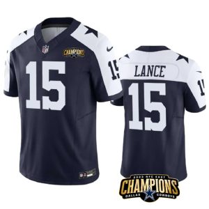 Men Dallas Cowboys #15 Trey Lance Navy/White 2023 F.U.S.E. NFC East Champions Patch Football Stitched Jersey