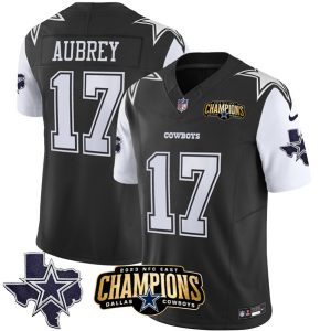 Men Dallas Cowboys #17 Brandon Aubrey Black/White 2023 F.U.S.E. NFC East Champions Ptach Football Stitched Jersey