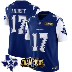 Men Dallas Cowboys #17 Brandon Aubrey Blue/White 2023 F.U.S.E. NFC East Champions Patch Football Stitched Jersey