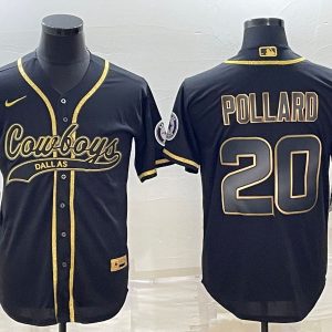 Men Dallas Cowboys #20 Tony Pollard Black Gold With Patch Cool Base Stitched Baseball Jersey