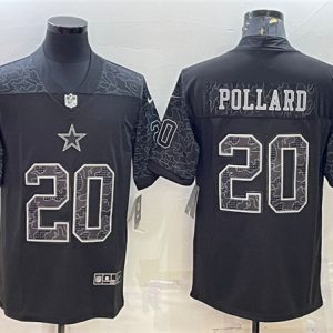 Men Dallas Cowboys #20 Tony Pollard Black Reflective Limited Stitched Football Jersey