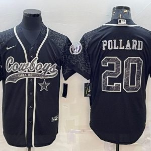 Men Dallas Cowboys #20 Tony Pollard Black Reflective With Patch Cool Base Stitched Baseball Jersey