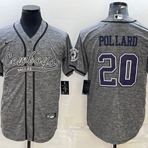 Men Dallas Cowboys #20 Tony Pollard Gray With Patch Cool Base Stitched Baseball Jersey