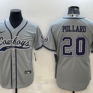 Men Dallas Cowboys #20 Tony Pollard Gray With Patch Cool Base Stitched Baseball Jersey