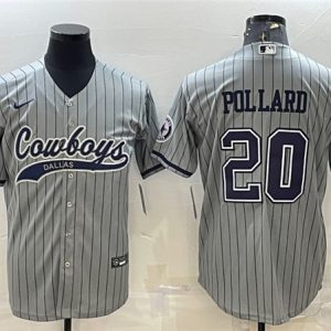 Men Dallas Cowboys #20 Tony Pollard Gray With Patch Cool Base Stitched Baseball Jersey