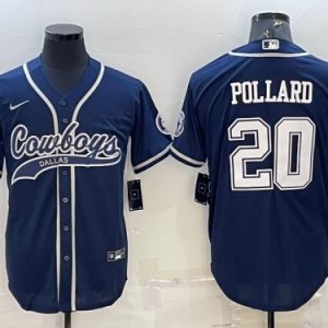 Men Dallas Cowboys #20 Tony Pollard Navy With Patch Cool Base Stitched Baseball Jersey