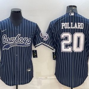 Men Dallas Cowboys #20 Tony Pollard Navy With Patch Cool Base Stitched Baseball Jersey