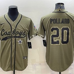 Men Dallas Cowboys #20 Tony Pollard Olive 2022 Salute to Service Cool Base Stitched Baseball Jersey