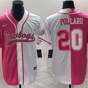 Men Dallas Cowboys #20 Tony Pollard Pink/White Split Cool Base Stitched Baseball Jersey