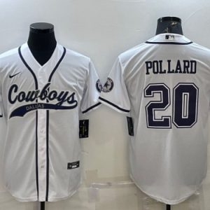 Men Dallas Cowboys #20 Tony Pollard White With Patch Cool Base Stitched Baseball Jersey