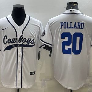 Men Dallas Cowboys #20 Tony Pollard White With Patch Cool Base Stitched Baseball Jersey