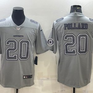 Men Dallas Cowboys #20 Tony Pollard With Patch Gray Atmosphere Fashion Stitched Jersey