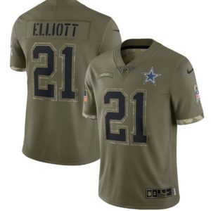 Men Dallas Cowboys #21 Ezekiel Elliott 2022 Olive Salute To Service Limited Stitched Jersey