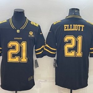 Men Dallas Cowboys #21 Ezekiel Elliott Black Gold Edition With 1960 Patch Limited Stitched Football Jersey