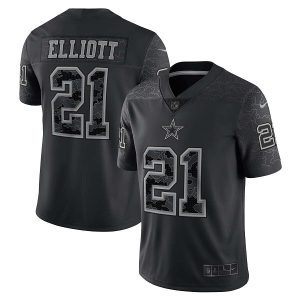 Men Dallas Cowboys #21 Ezekiel Elliott Black Reflective Limited Stitched Football Jersey