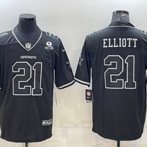 Men Dallas Cowboys #21 Ezekiel Elliott Black With 1960 Patch Limited Stitched Football Jersey