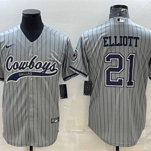 Men Dallas Cowboys #21 Ezekiel Elliott Gray With Patch Cool Base Stitched Baseball Jersey