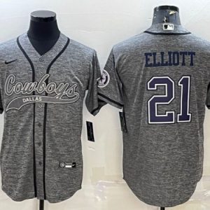 Men Dallas Cowboys #21 Ezekiel Elliott Gray With Patch Cool Base Stitched Baseball Jersey