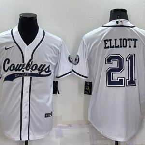 Men Dallas Cowboys #21 Ezekiel Elliott White Cool Base Stitched Baseball Jersey