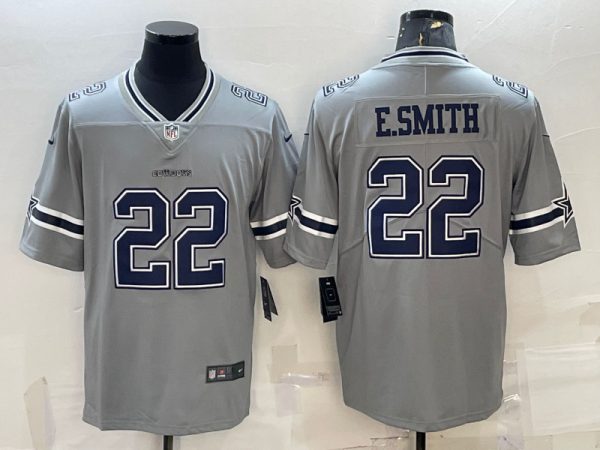 Men Dallas Cowboys #22 Emmitt Smith Gray Inverted Edition Stitched Jersey