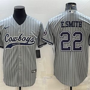 Men Dallas Cowboys #22 Emmitt Smith Gray With Patch Cool Base Stitched Baseball Jersey