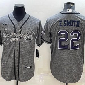 Men Dallas Cowboys #22 Emmitt Smith Gray With Patch Cool Base Stitched Baseball Jersey