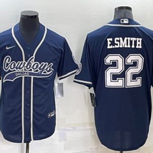 Men Dallas Cowboys #22 Emmitt Smith Navy Cool Base Stitched Baseball Jersey