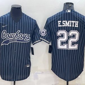 Men Dallas Cowboys #22 Emmitt Smith Navy With Patch Cool Base Stitched Baseball Jersey