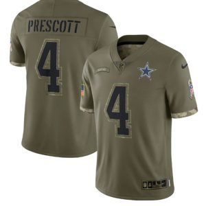 Men Dallas Cowboys #4 Dak Prescott 2022 Olive Salute To Service Limited Stitched Jersey