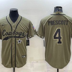 Men Dallas Cowboys #4 Dak Prescott 2022 Olive Salute to Service Cool Base Stitched Baseball Jersey