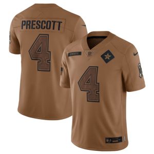 Men Dallas Cowboys #4 Dak Prescott 2023 Brown Salute To Service Limited Football Stitched Jersey