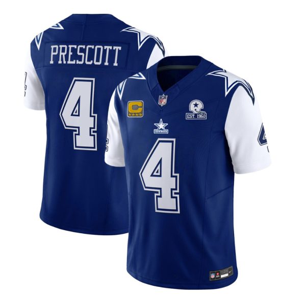 Men Dallas Cowboys #4 Dak Prescott 2023 F.U.S.E. Navy With Established In 1960 Patch And 4-Star C Patch Football Stitched Jersey