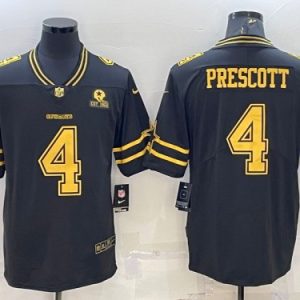 Men Dallas Cowboys #4 Dak Prescott Black Gold Edition With 1960 Patch Limited Stitched Football Jersey