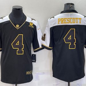 Men Dallas Cowboys #4 Dak Prescott Black Gold Thanksgiving With Patch Stitched Jersey