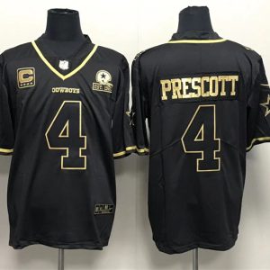 Men Dallas Cowboys #4 Dak Prescott Black Gold With 1960 PatchAnd 4-Star C Patch Stitched Jersey