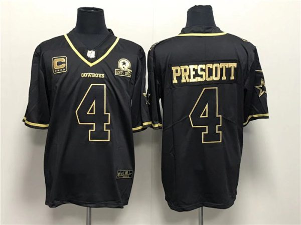 Men Dallas Cowboys #4 Dak Prescott Black Gold With 1960 PatchAnd 4-Star C Patch Stitched Jersey