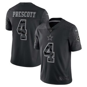 Men Dallas Cowboys #4 Dak Prescott Black Reflective Limited Stitched Football Jersey