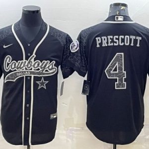 Men Dallas Cowboys #4 Dak Prescott Black Reflective With Patch Cool Base Stitched Baseball Jersey