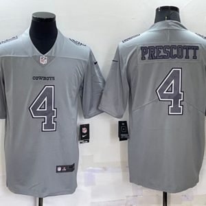 Men Dallas Cowboys #4 Dak Prescott Gray Atmosphere Fashion Stitched Jersey