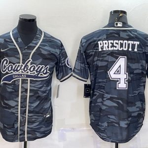 Men Dallas Cowboys #4 Dak Prescott Gray Camo With Patch Cool Base Stitched Baseball Jersey