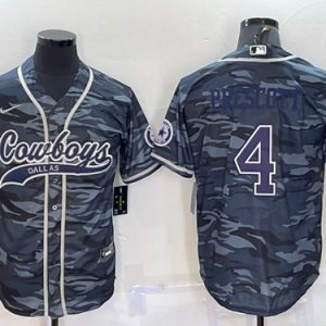 Men Dallas Cowboys #4 Dak Prescott Gray Navy Camo With Patch Cool Base Stitched Baseball Jersey