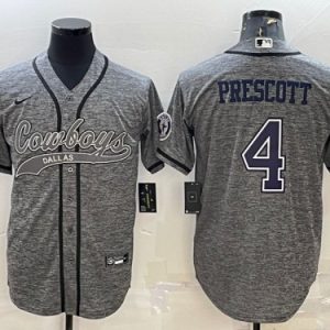 Men Dallas Cowboys #4 Dak Prescott Gray With Patch Cool Base Stitched Baseball Jersey